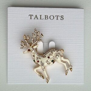 Talbots Enamel Reindeer Brooch with Gold Accents and Rhinestones